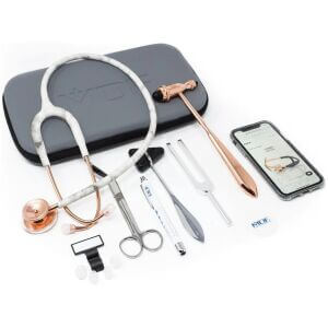 mdf medical case with stethoscope, reflex hammer and other equipment