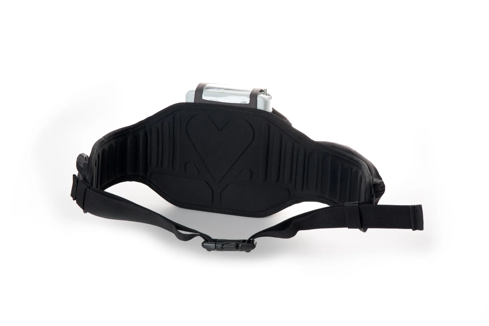 Padded back of the Inogen Rove 4 waist bag with adjustable strap and b